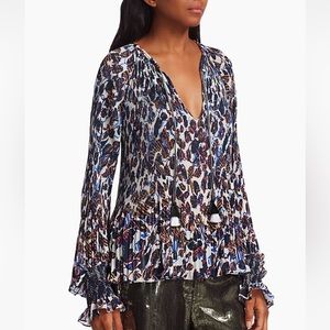 Derek Lam 10 Crosby Helena Floral Pleated Blouse - Size 14